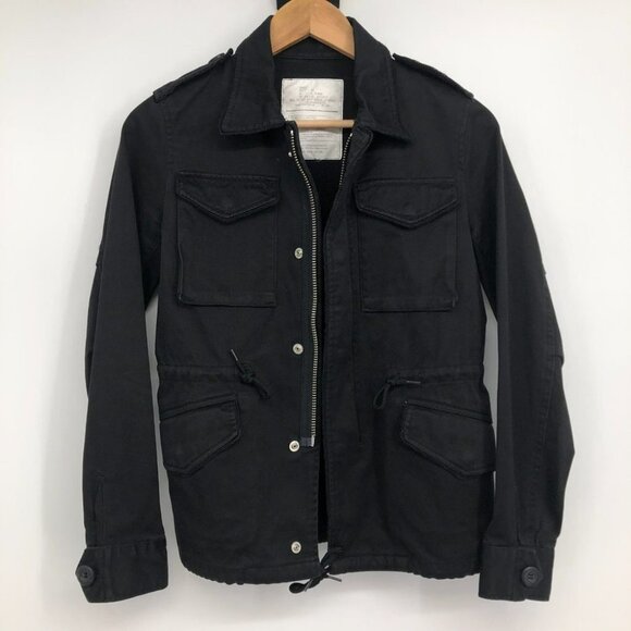 Moussy Black military style utility Jacket 4 pockets drawstring waistband - Picture 3 of 16